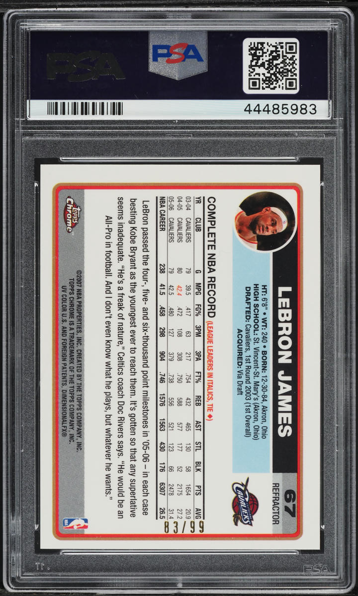 2006 Topps Chrome Black Refractor LeBron James /99 #67 PSA 9 MINT