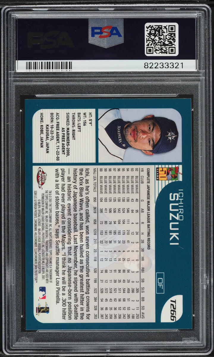 2001 Topps Chrome Traded Ichiro Suzuki ROOKIE #T266 PSA 8 NM-MT
