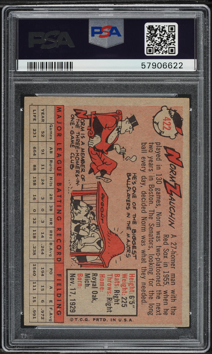 1958 Topps Norm Zauchin #422 PSA 5 EX