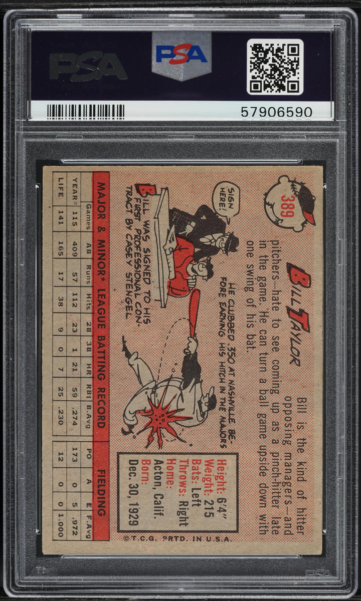 1958 Topps Bill Taylor #389 PSA 5 EX