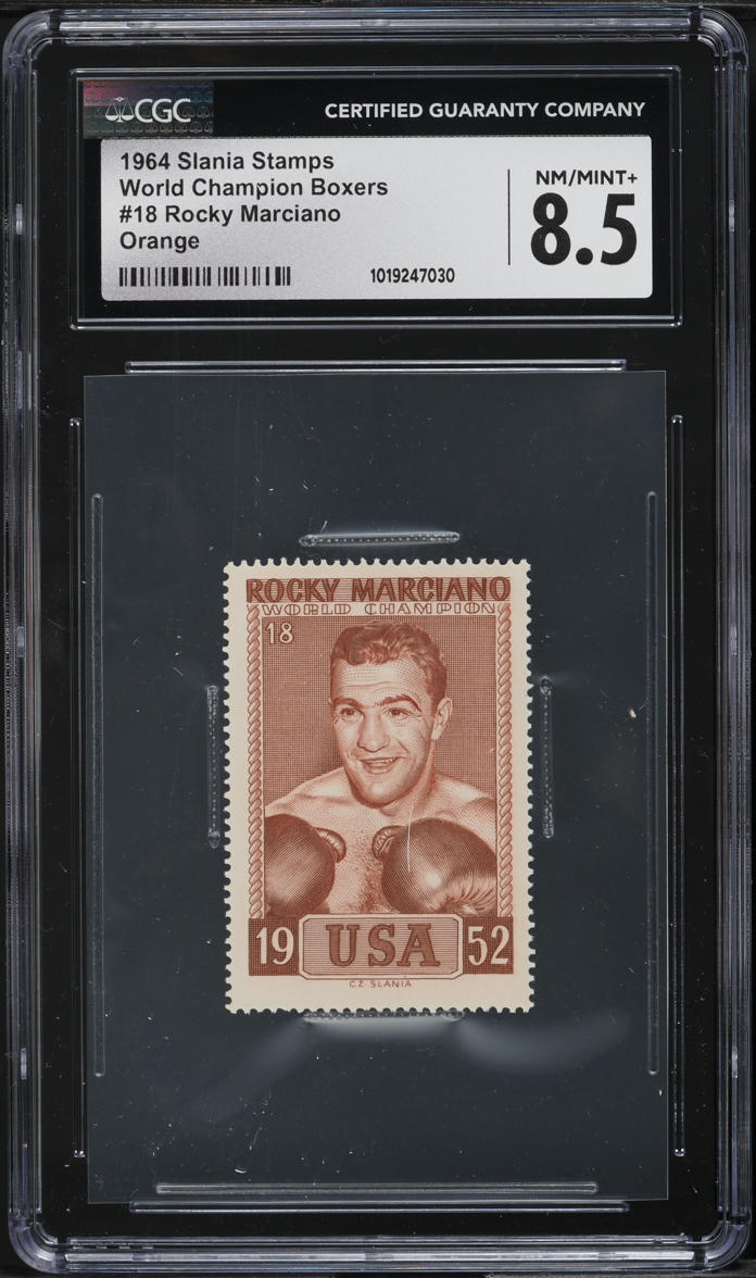 1964 Slania Stamps World Champion Boxers Rocky Marciano ORANGE #18 CGC 8.5