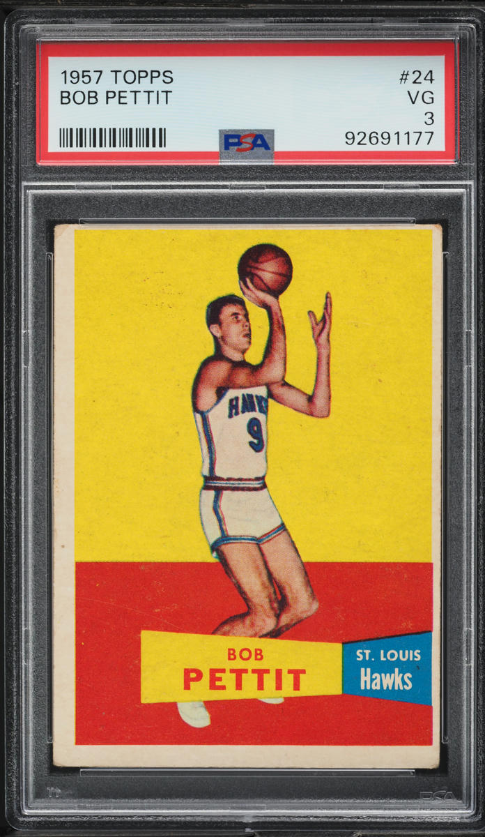 1957 Topps Basketball Bob Pettit ROOKIE #24 PSA 3 VG
