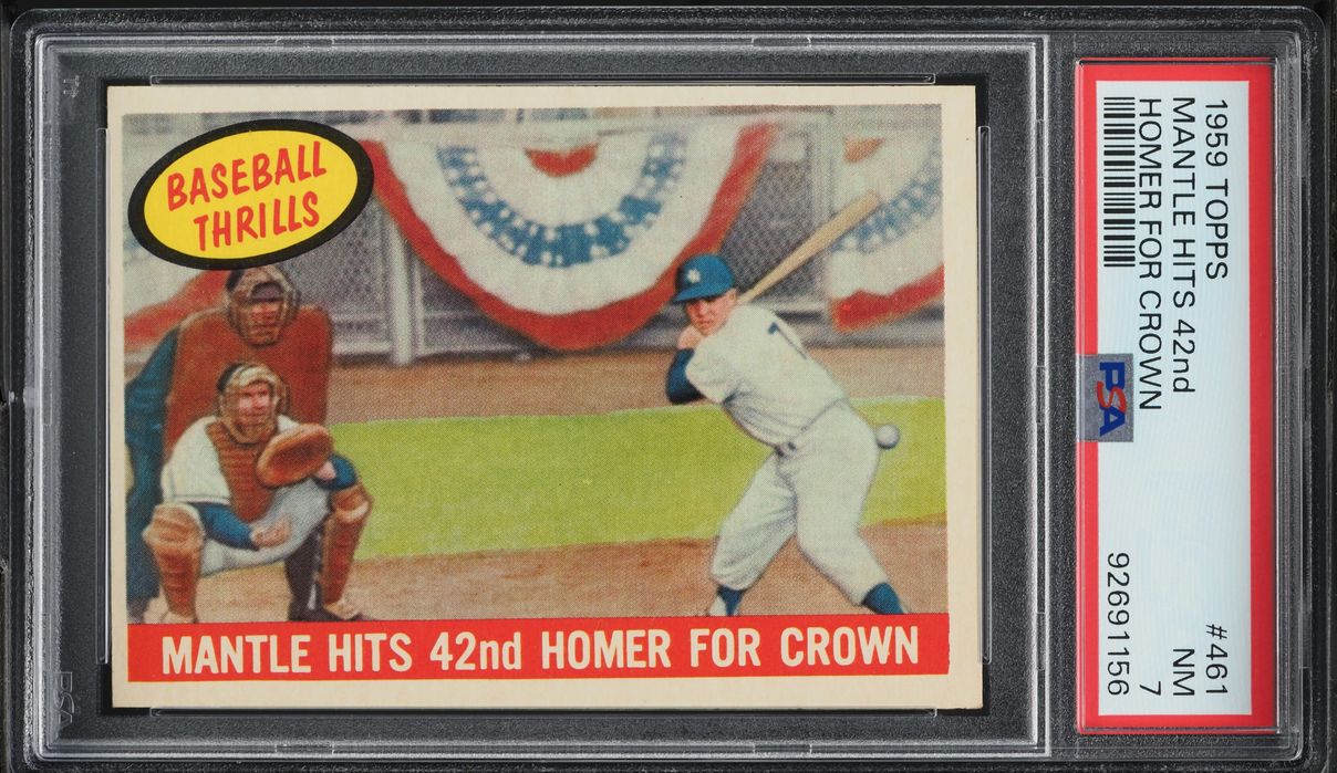 1959 Topps Mickey Mantle HITS 42ND HOMER FOR CROWN #461 PSA 7 NRMT