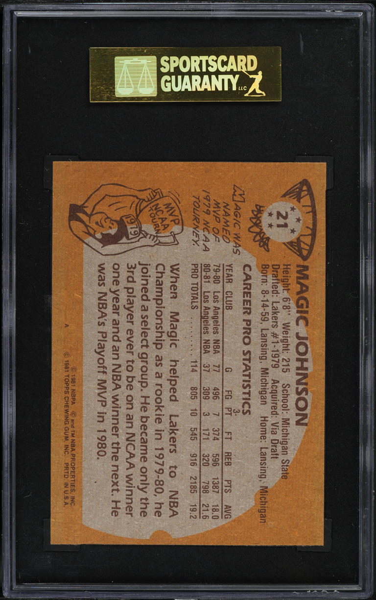 1981 Topps Basketball Magic Johnson #21 SGC 7.5 NRMT+