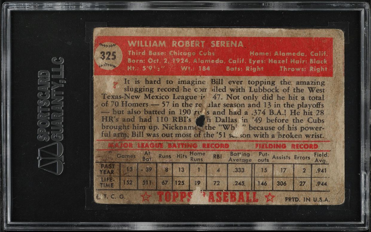 1952 Topps Bill Serena #325 SGC 1 PR