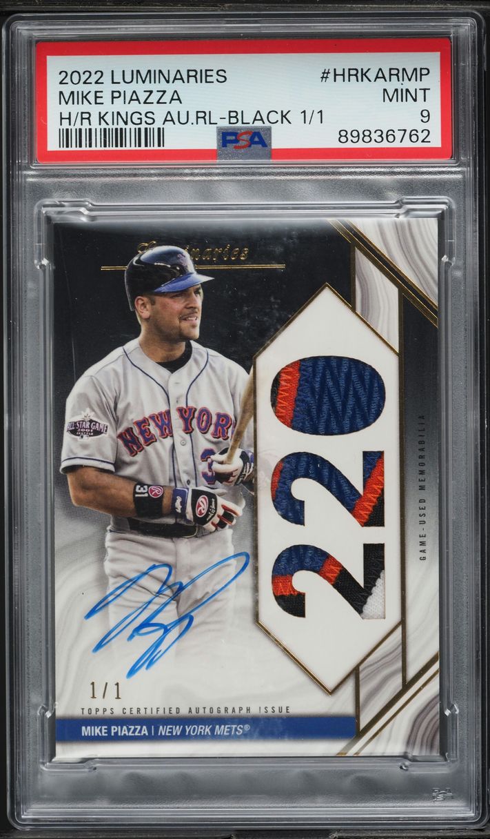 2022 Topps Luminaries Home Run Kings Black Mike Piazza PATCH AUTO 1/1 PSA 9 MINT