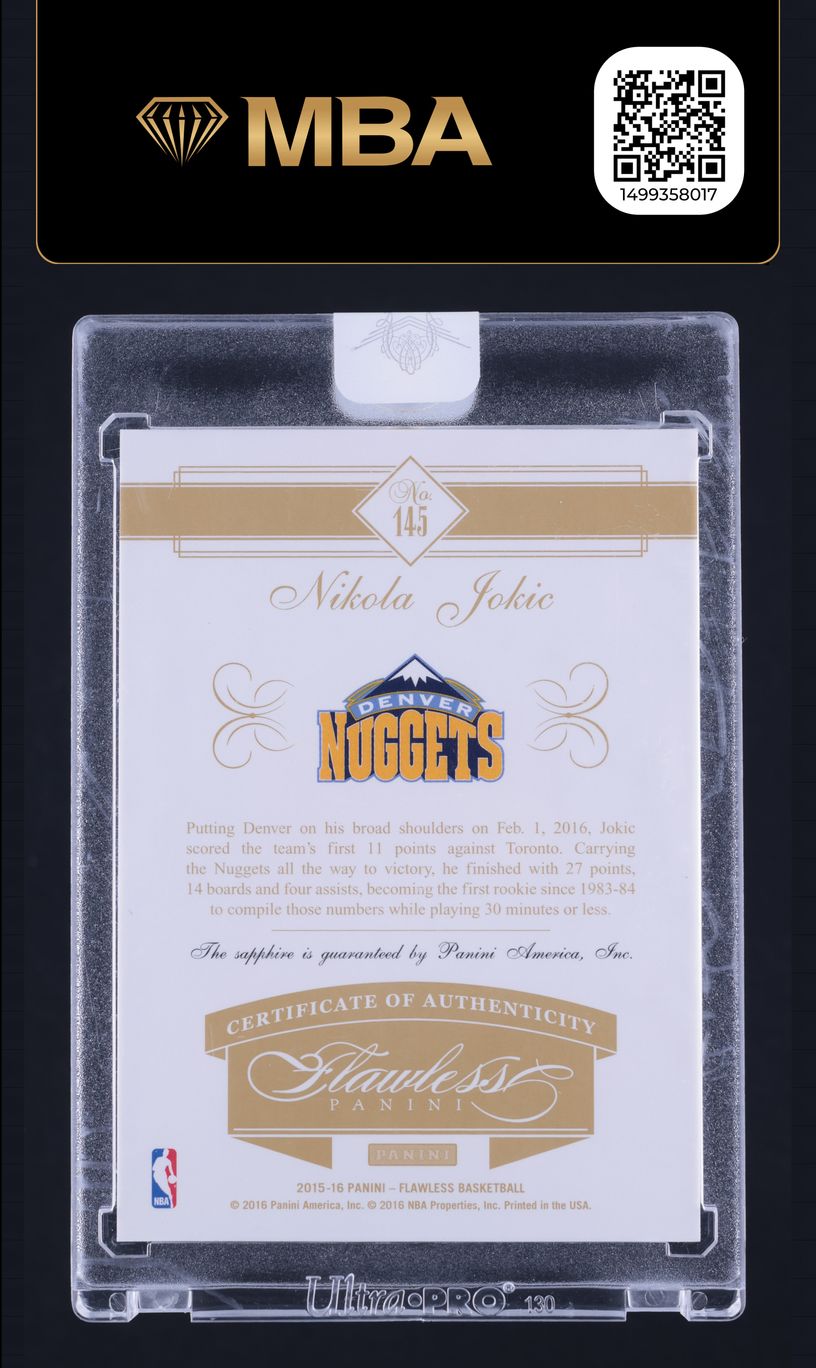 2015 Panini Flawless Sapphire Gems Nikola Jokic ROOKIE 1/10 #145 MBA AUTH
