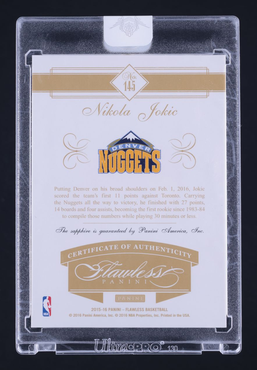 2015 Panini Flawless Sapphire Gems Nikola Jokic ROOKIE 1/10 #145 MBA AUTH