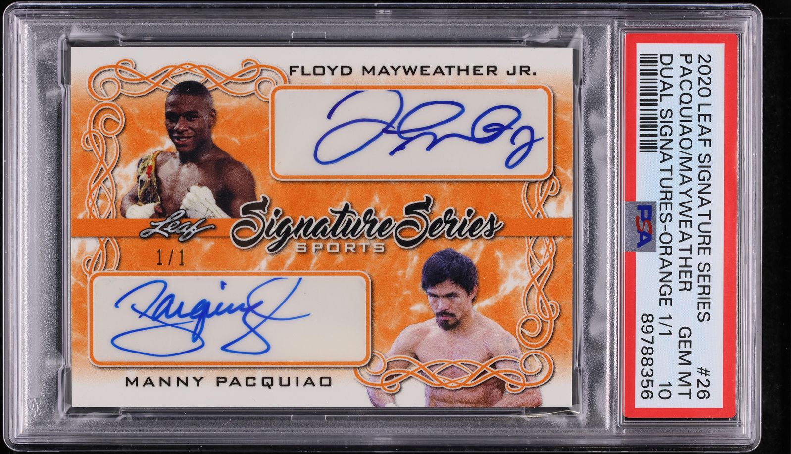 2020 Leaf Signature Series Dual Orange Pacquiao Mayweather AUTO 1/1 #26 PSA 10