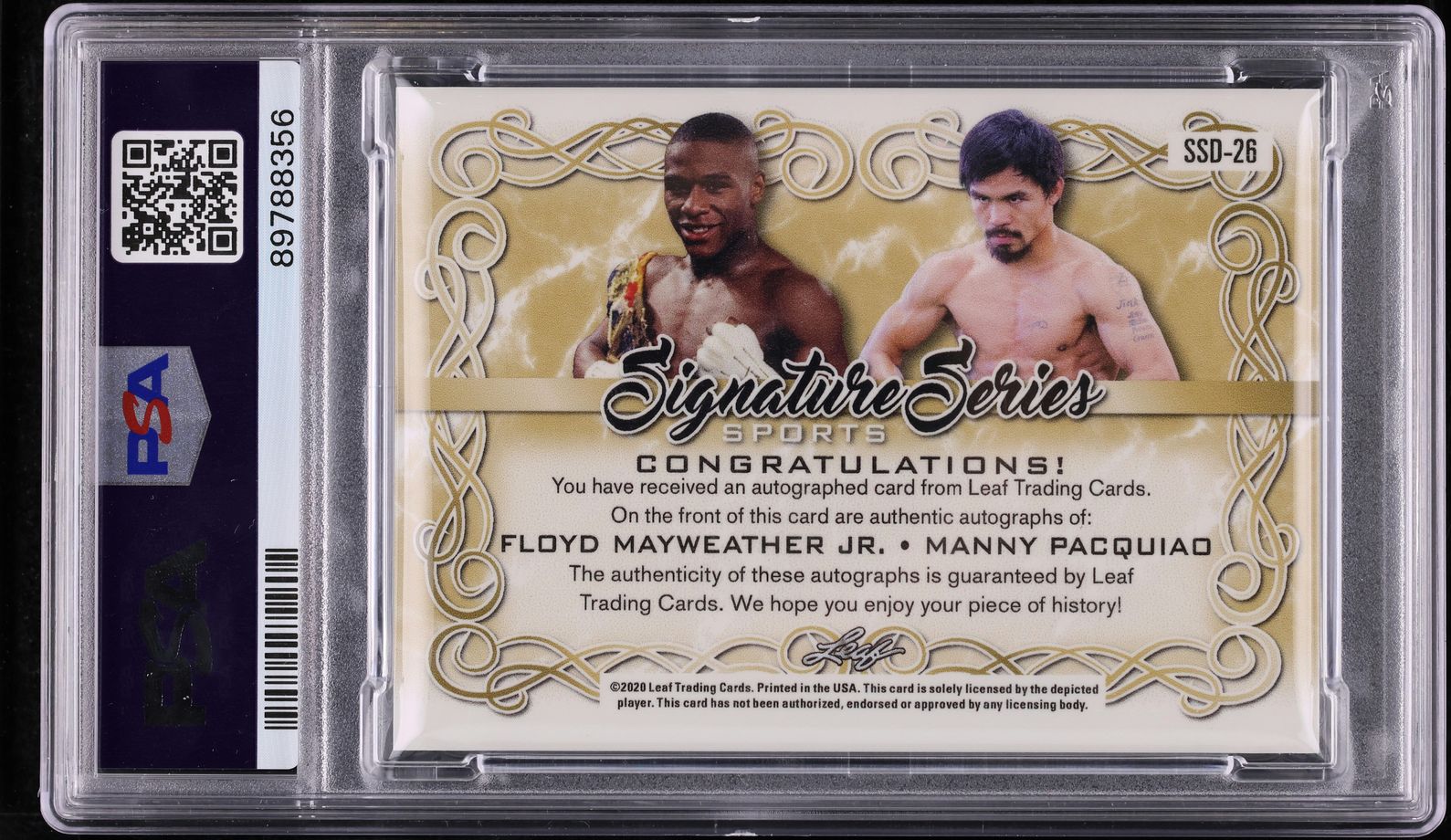 2020 Leaf Signature Series Dual Orange Pacquiao Mayweather AUTO 1/1 #26 PSA 10