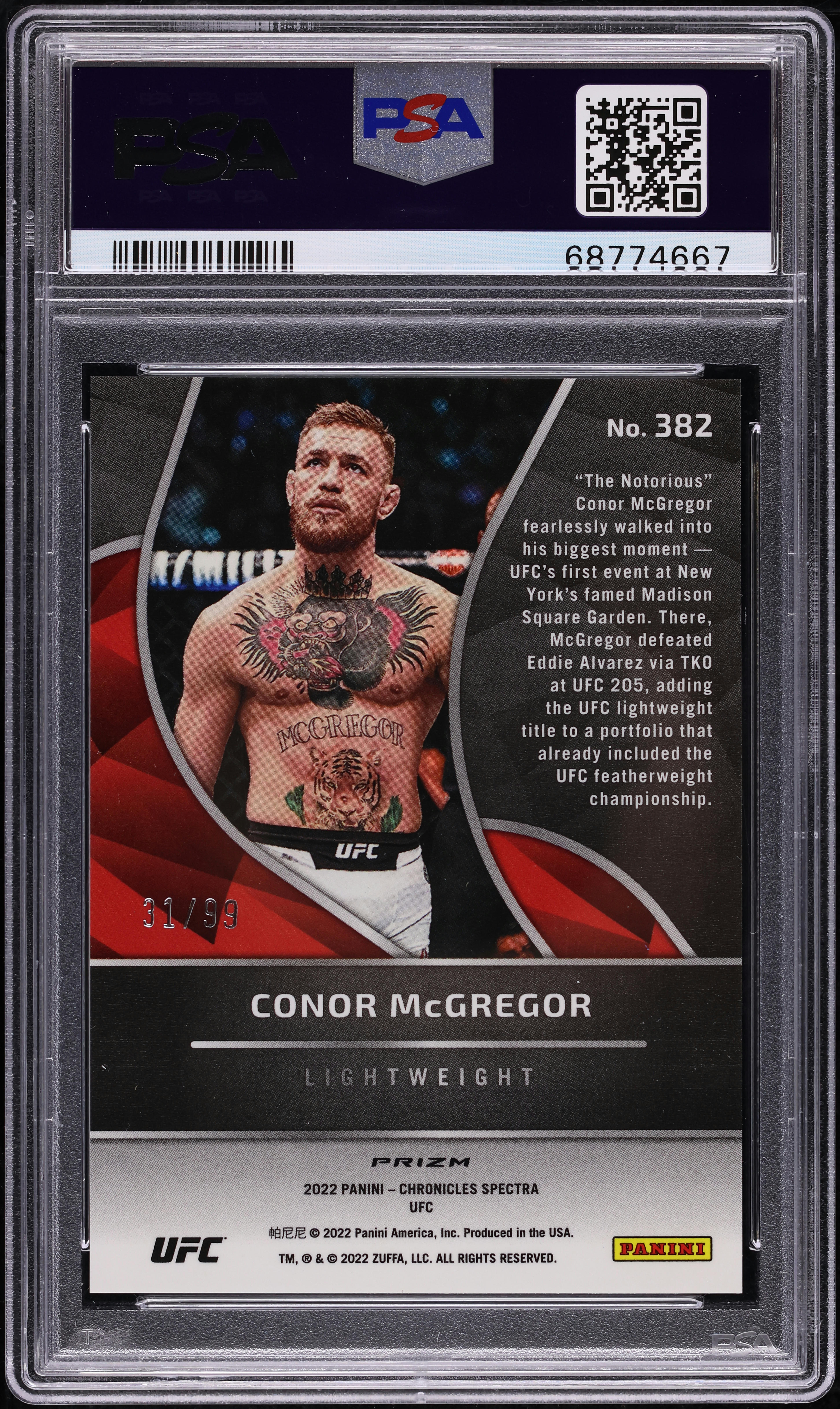 2022 Panini Chronicles UFC Blue Conor McGregor /99 #382 PSA 9 MINT