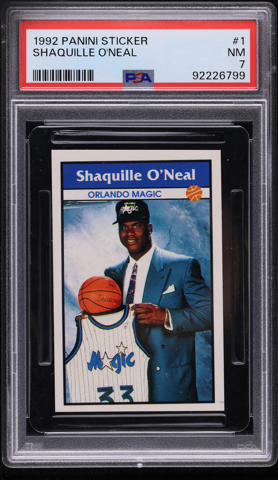 1992 Panini Sticker Shaquille O'Neal ROOKIE #1 PSA 7 NRMT