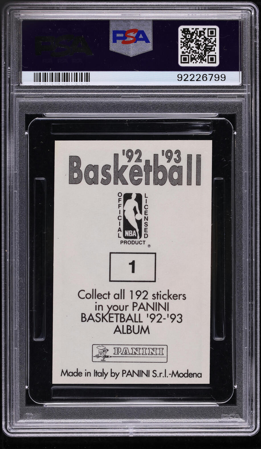 1992 Panini Sticker Shaquille O'Neal ROOKIE #1 PSA 7 NRMT