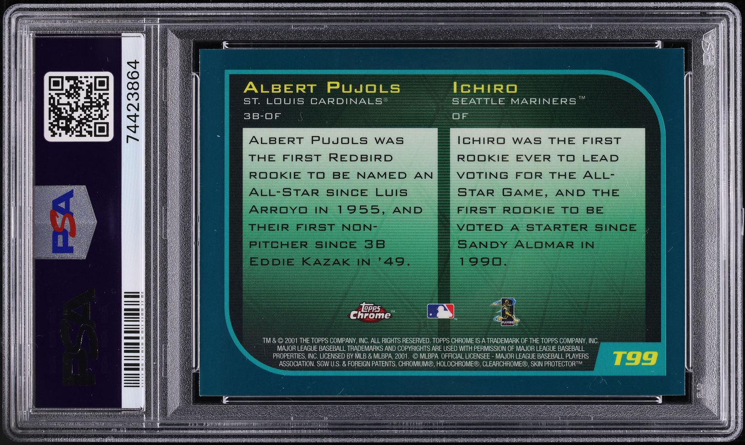 2001 Topps Chrome Traded Ichiro Suzuki & Albert Pujols ROOKIE #T99 PSA 9 MINT