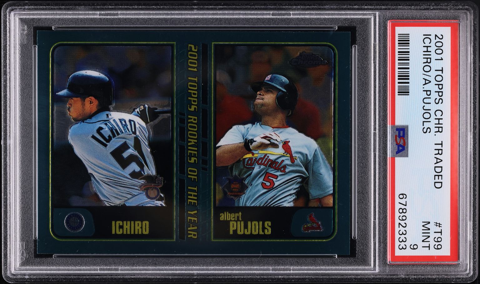 2001 Topps Chrome Traded Ichiro Suzuki & Albert Pujols ROOKIE #T99 PSA 9 MINT