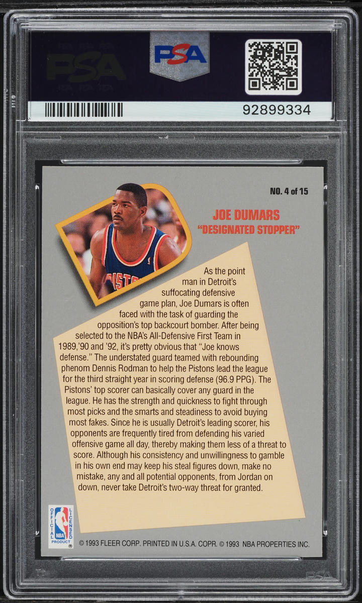 1992 Fleer Total D Joe Dumars #4 PSA 6 EXMT