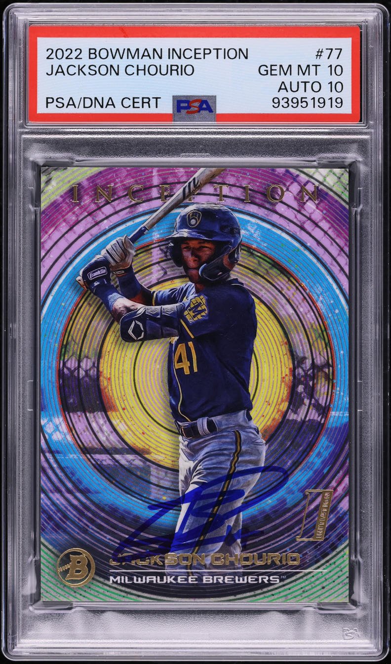 2022 Bowman Inception Jackson Chourio ROOKIE AUTO DNA 10 #77 PSA 10 GEM MINT