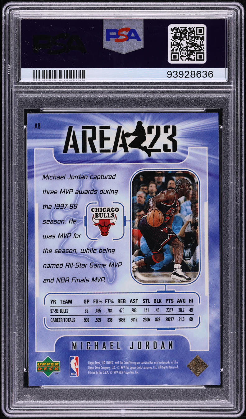 1998 Upper Deck Ionix Area 23 Michael Jordan #A8 PSA 10 GEM MINT