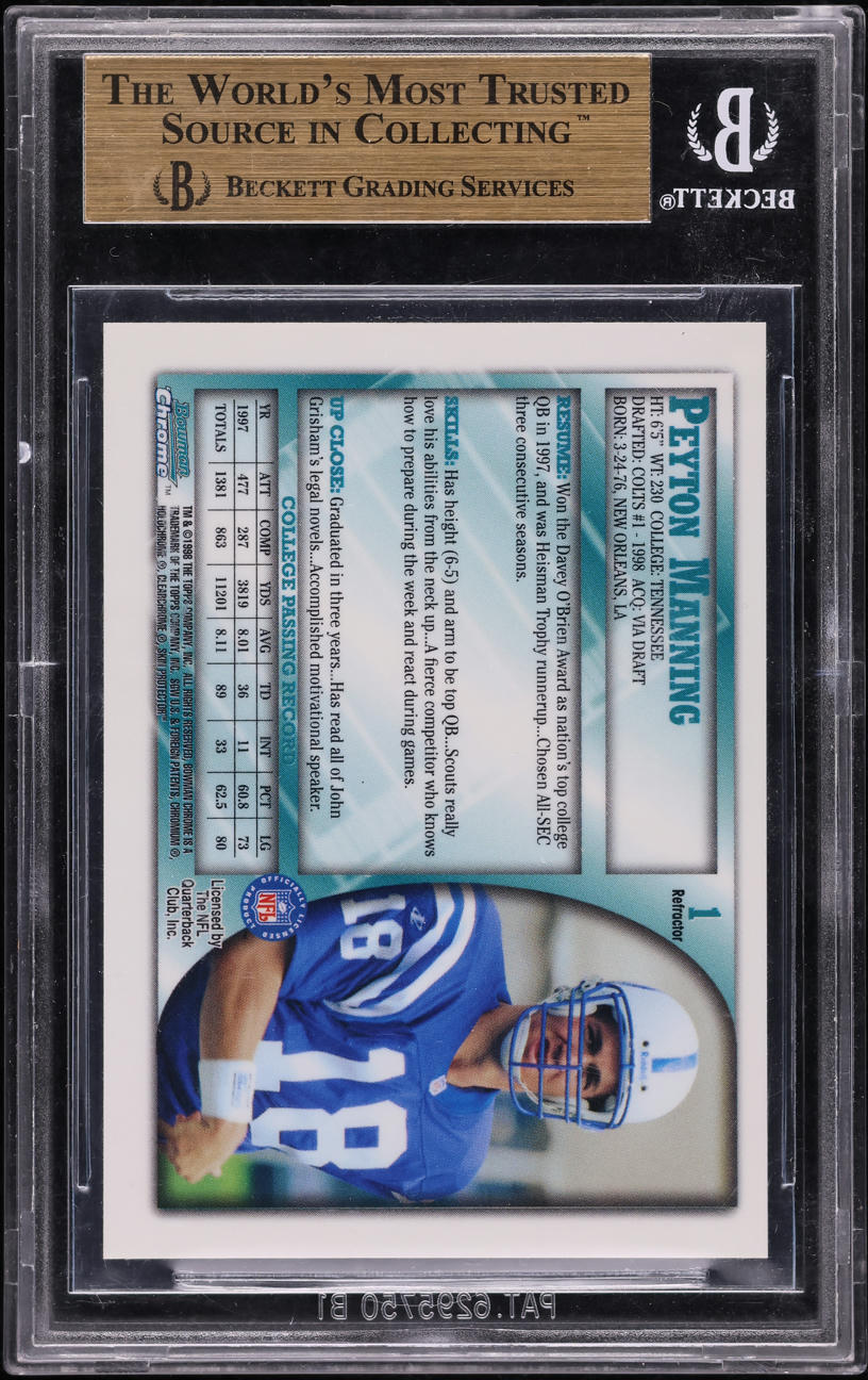 1998 Bowman Chrome Refractor Peyton Manning ROOKIE #1 BGS 9.5 GEM MINT