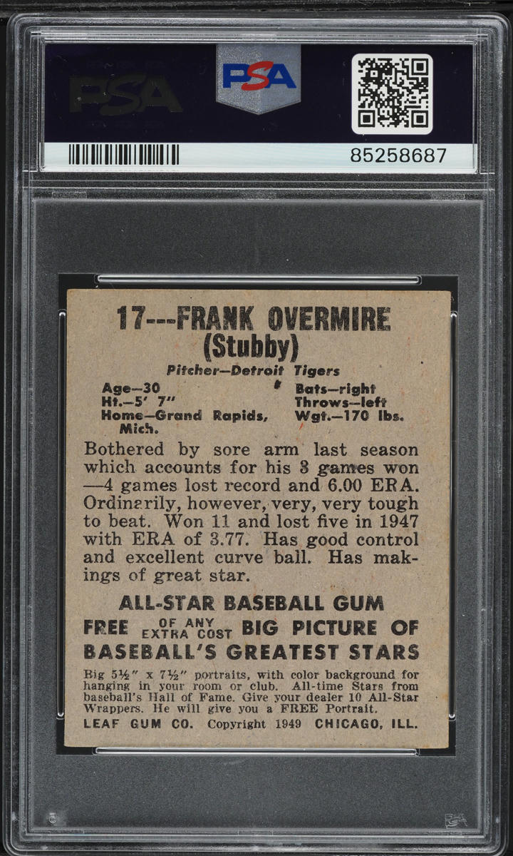 1948 Leaf Frank Overmire #17 PSA 5 EX