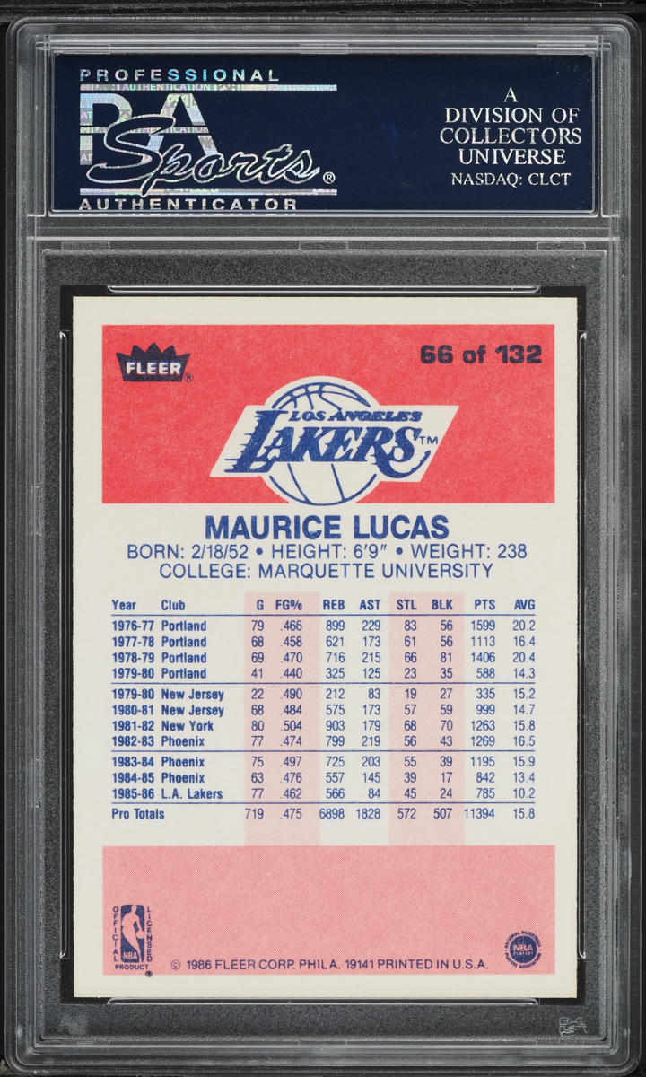 1986 Fleer Basketball Maurice Lucas #66 PSA 10 GEM MINT