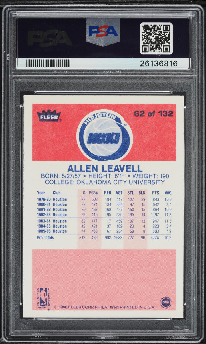 1986 Fleer Basketball Allen Leavell #62 PSA 10 GEM MINT