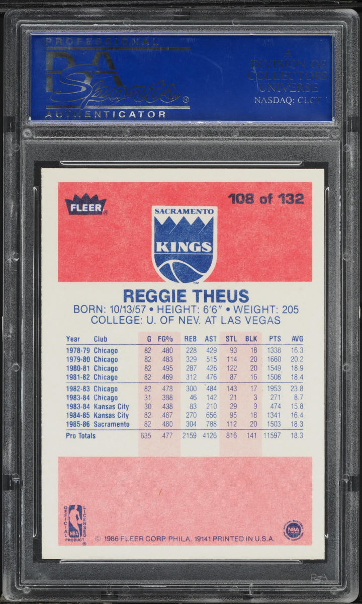 1986 Fleer Basketball Reggie Theus #108 PSA 10 GEM MINT