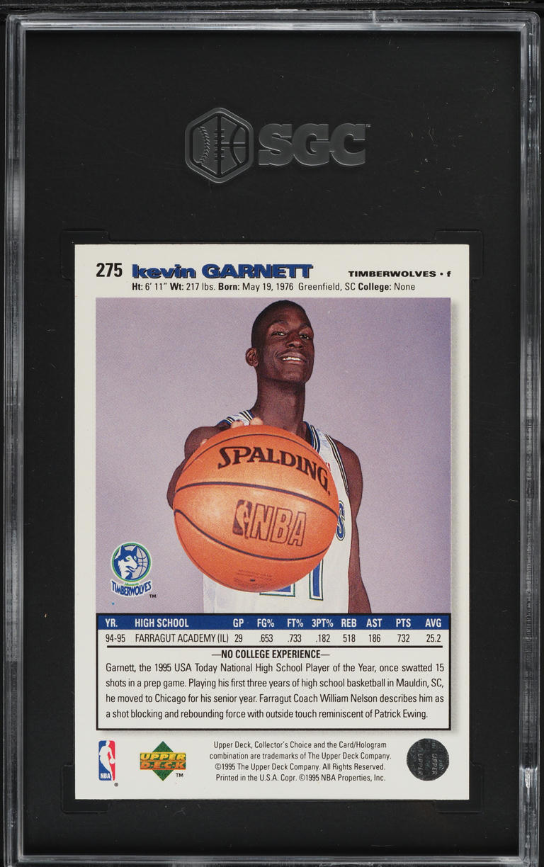 1995 Collector's Choice Kevin Garnett ROOKIE #275 SGC 8 NM-MT