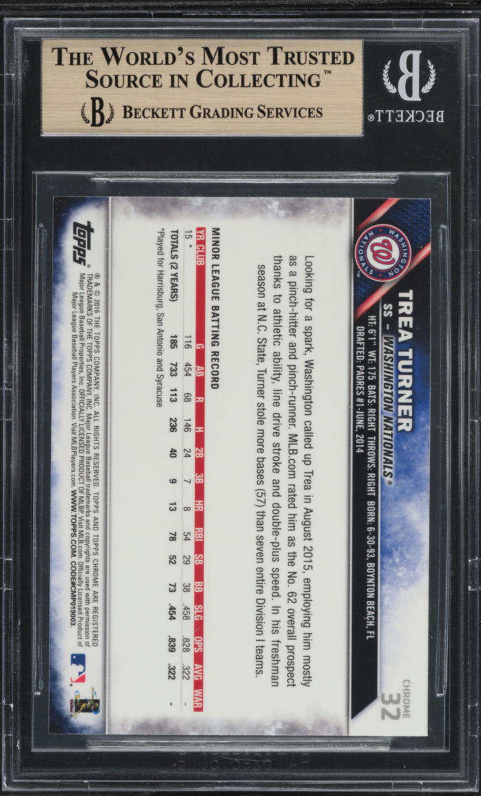 2016 Topps Chrome Trea Turner ROOKIE #32 BGS 10 PRISTINE
