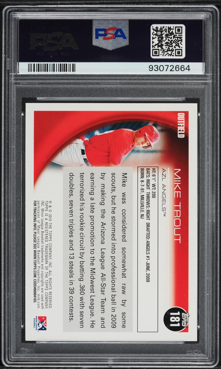 2010 Topps Pro Debut Mike Trout ROOKIE #181 PSA 9 MINT