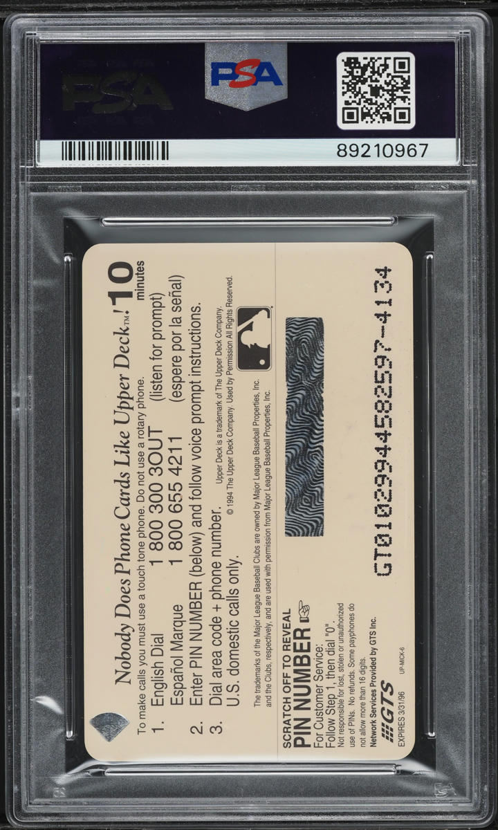 1994 Upper Deck GTS Phone Cards '67 Mickey Mantle PSA 10 GEM MINT