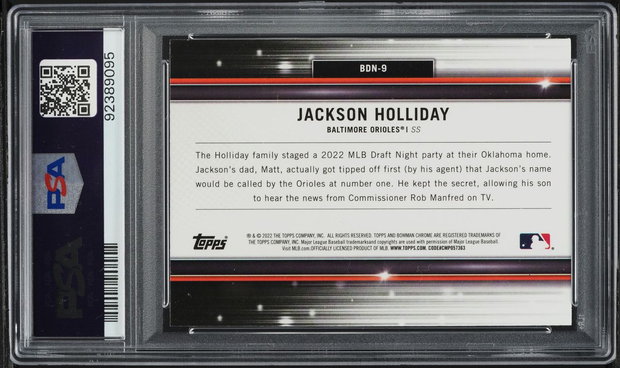 2022 Bowman Chrome Draft Night Jackson Holliday PROSPECT #BDN-9 PSA 10 GEM MINT