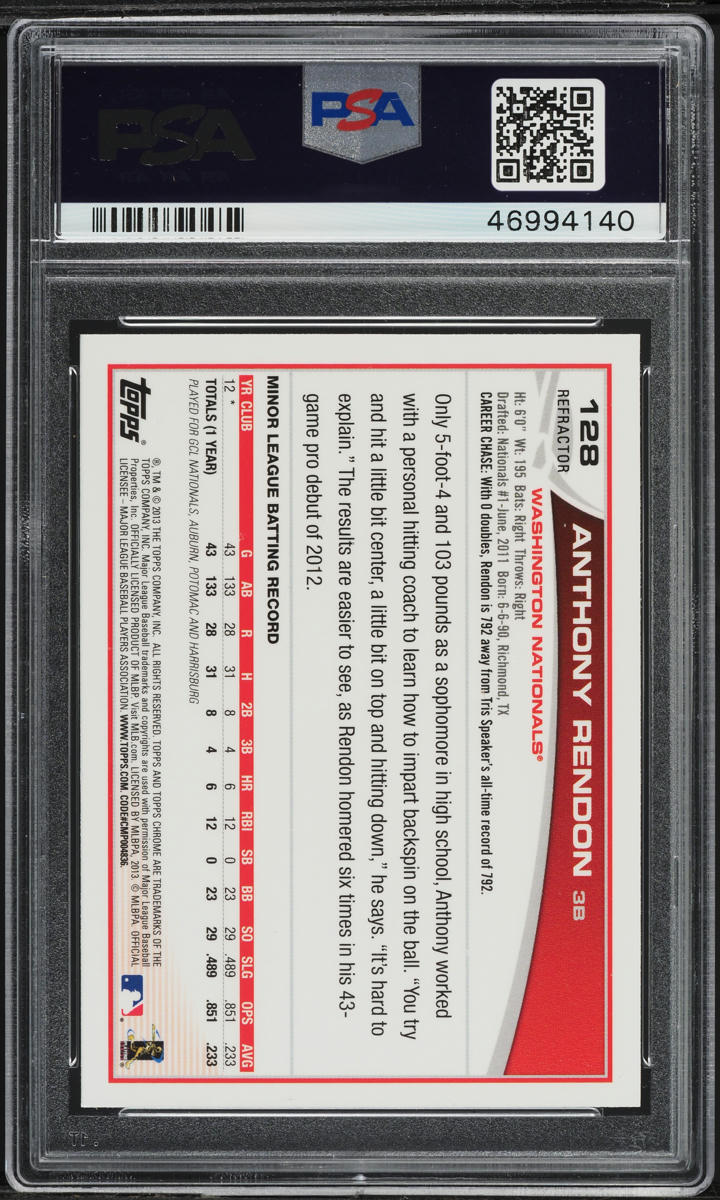 2013 Topps Chrome Refractor Anthony Rendon ROOKIE #128 PSA 10 GEM MINT