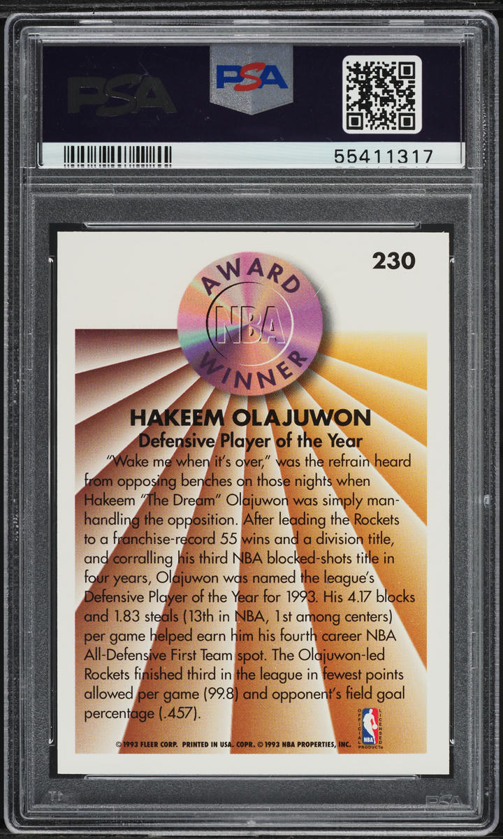 1993 Fleer Basketball Hakeem Olajuwon #230 PSA 10 GEM MINT