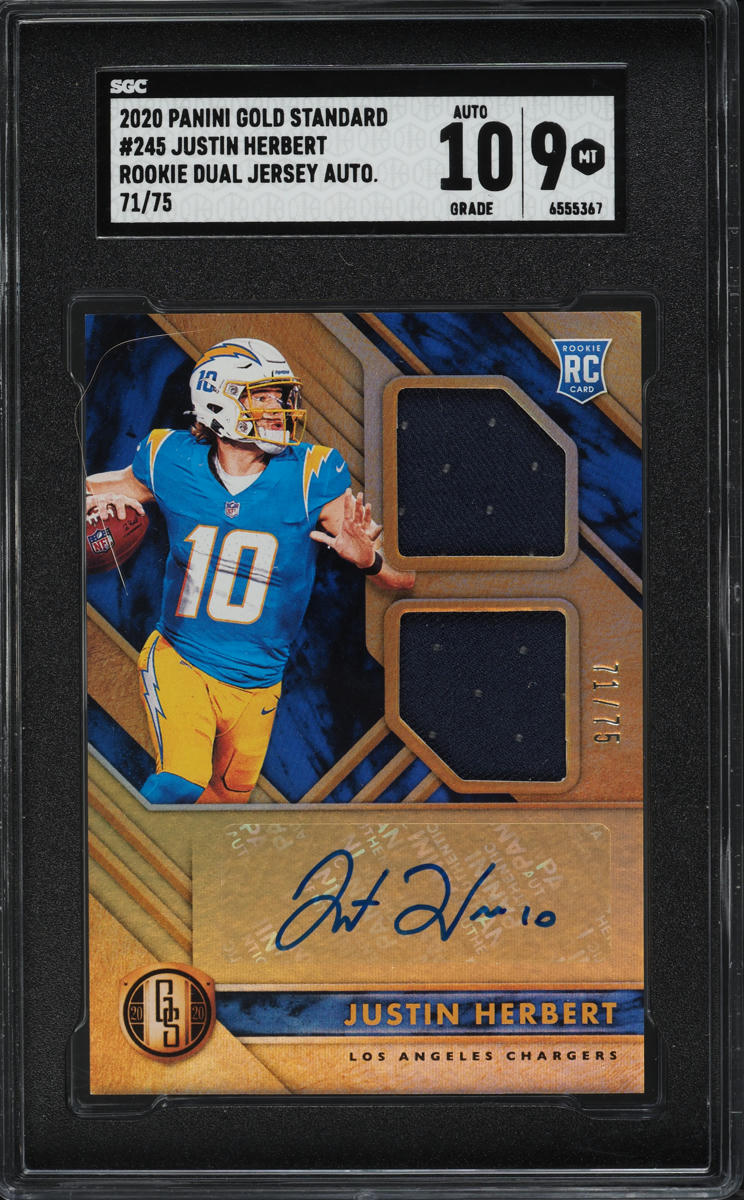 2020 Panini Gold Standard Justin Herbert ROOKIE PATCH AUTO /75 #245 SGC 9 MINT