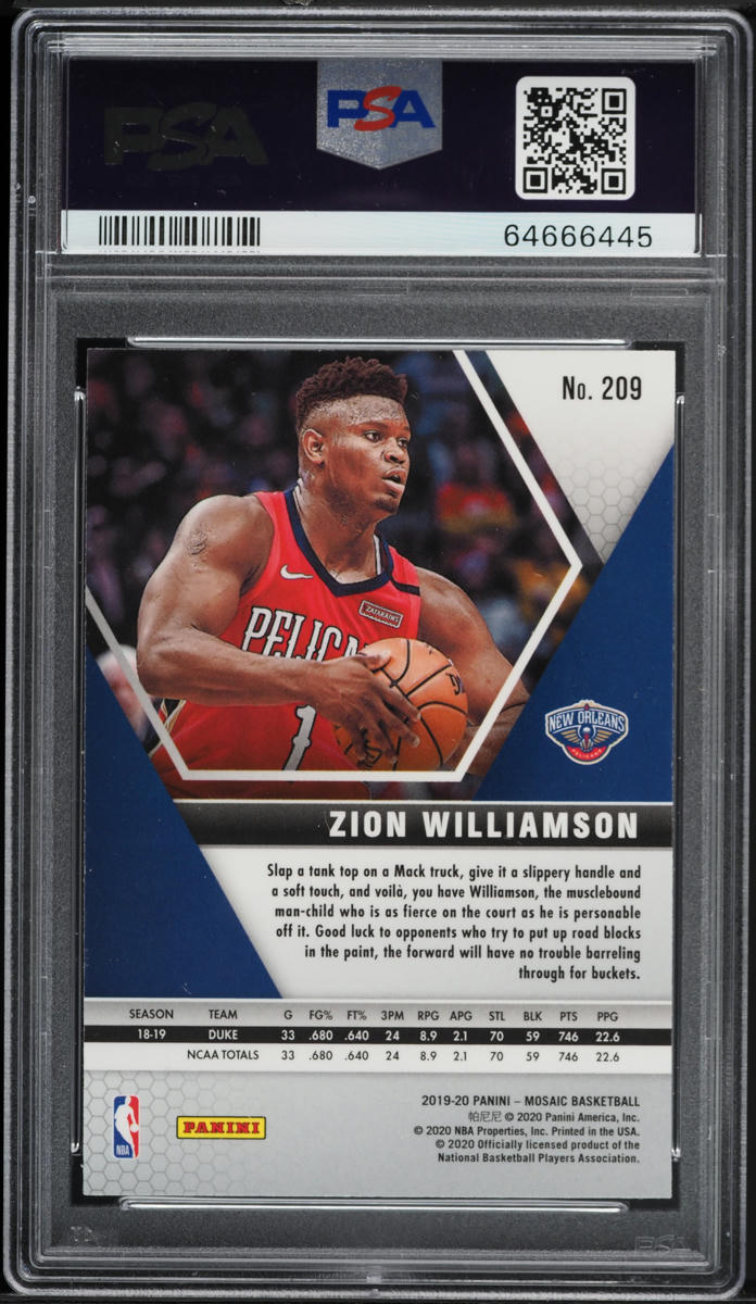 2019 Panini Mosaic Variation Zion Williamson ROOKIE #209 PSA 8 NM-MT