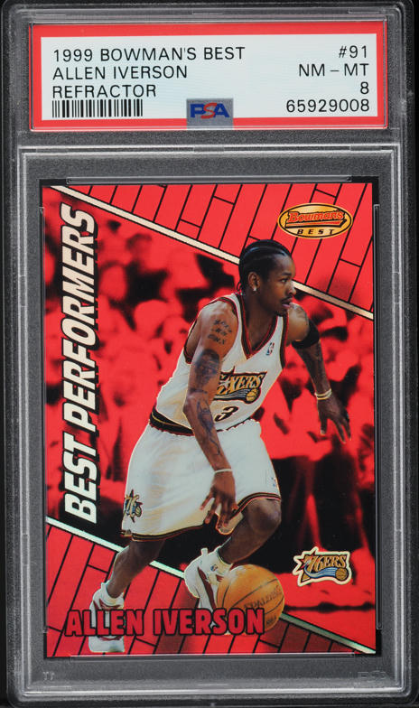 1999 Bowman's Best Refractor Allen Iverson /400 #91 PSA 8 NM-MT on