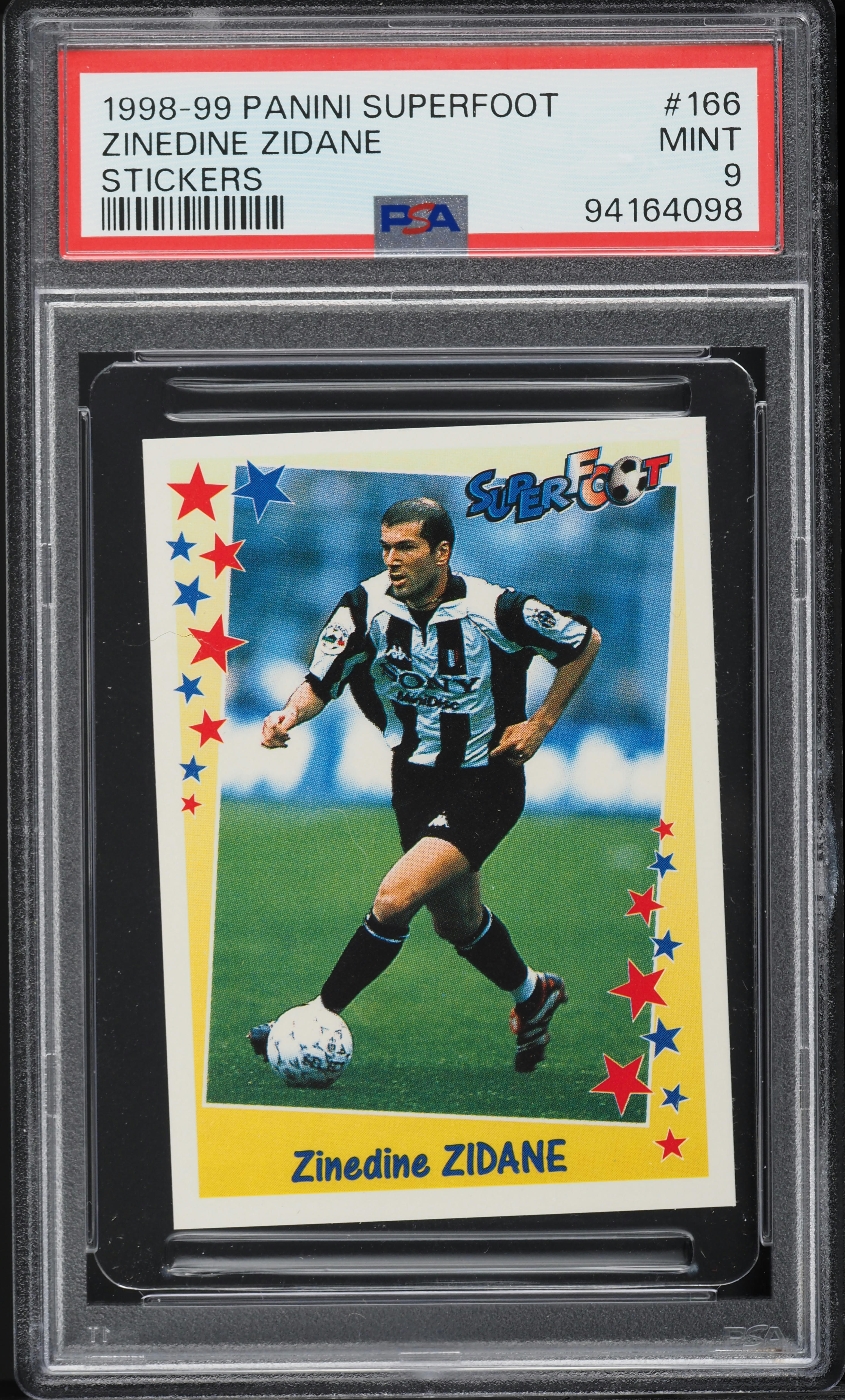 1998 Panini Superfoot Stickers Zinedine Zidane #166 PSA 9 MINT on