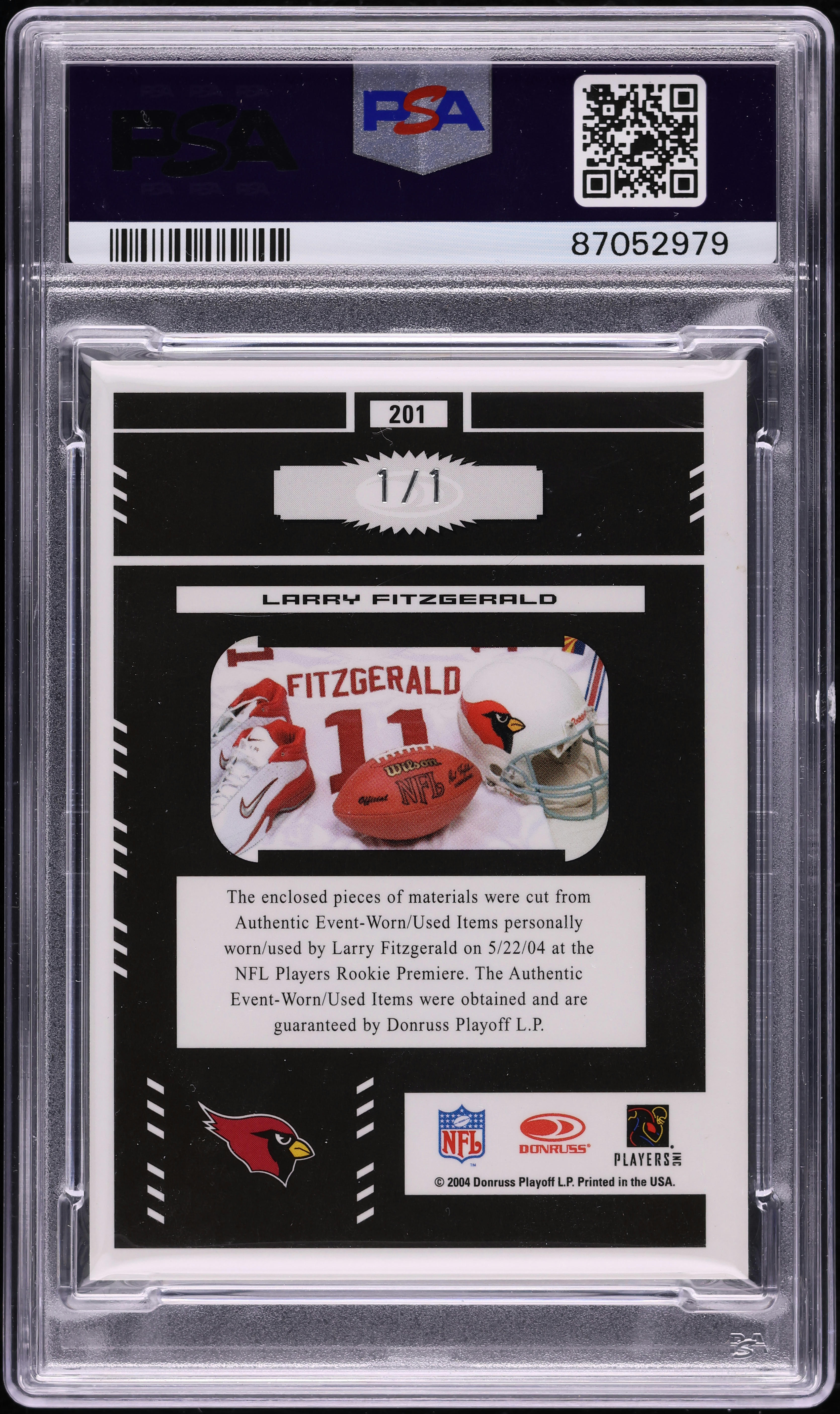 2004 Leaf Certified Mirror Black Larry Fitzgerald RC PATCH AUTO 1