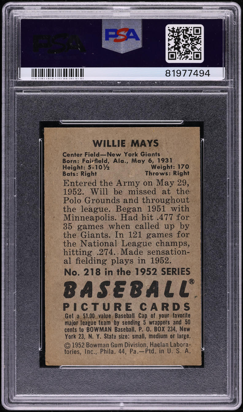 1952 Bowman Willie Mays #218 PSA 5 EX