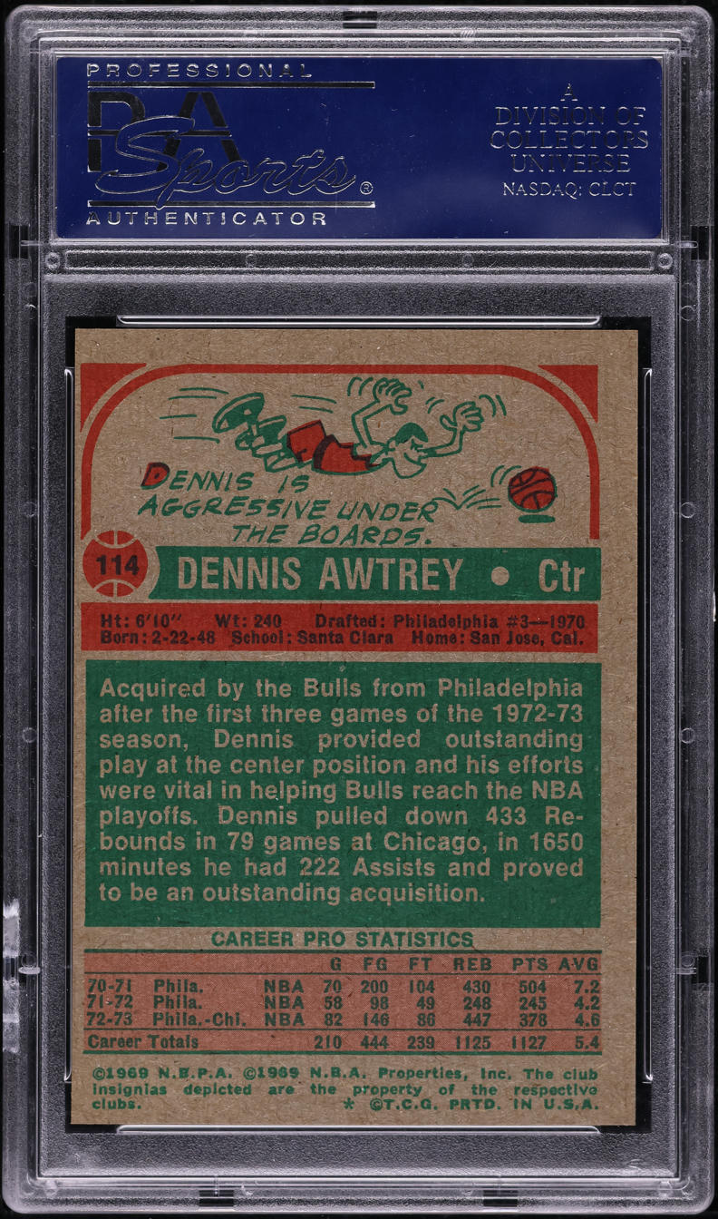1973 Topps Basketball Dennis Awtrey #114 PSA 9 MINT