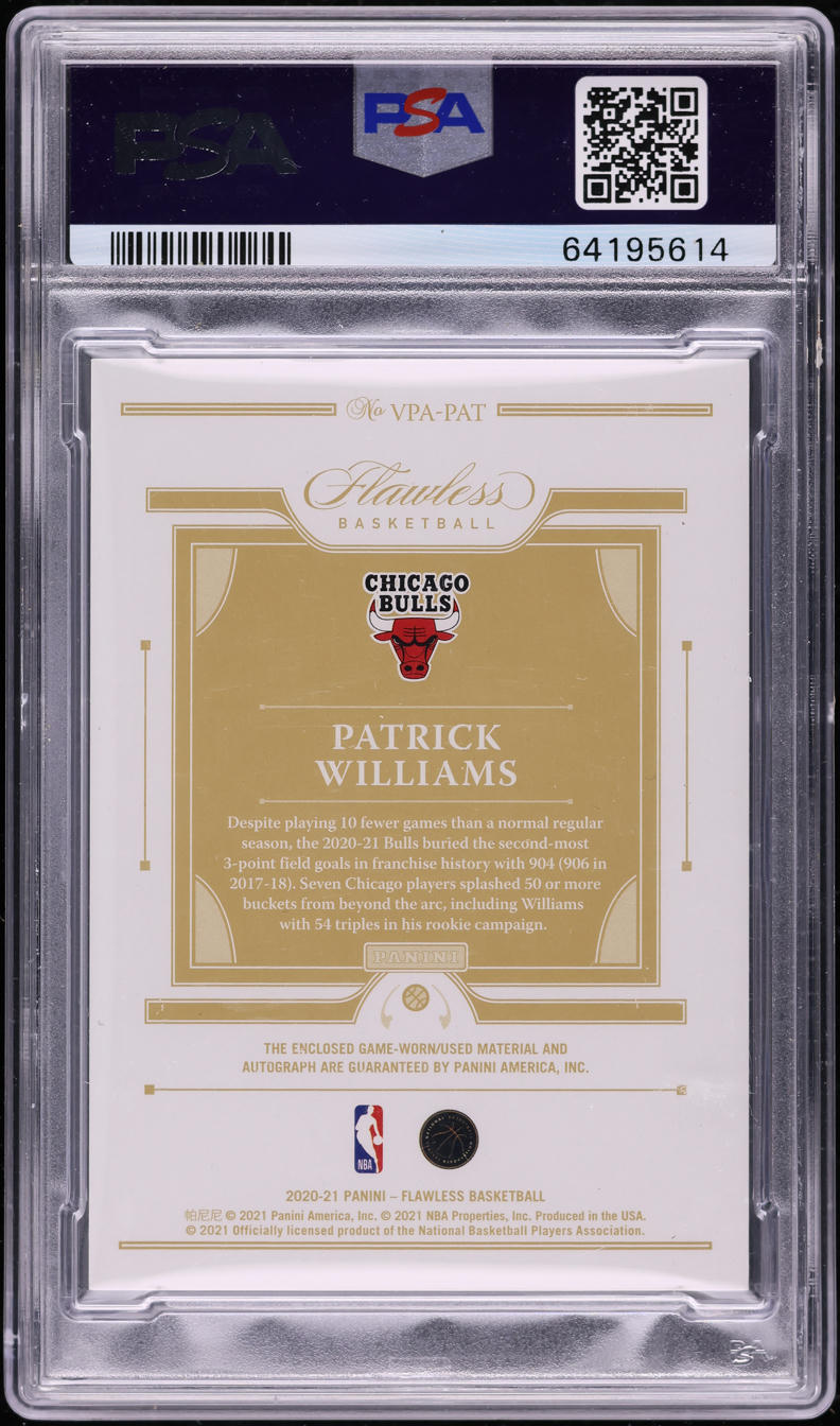 2020 Panini Flawless Ruby Patrick Williams ROOKIE PATCH AUTO DNA 10 /15 #VPA-PAT PSA 8 NM-MT