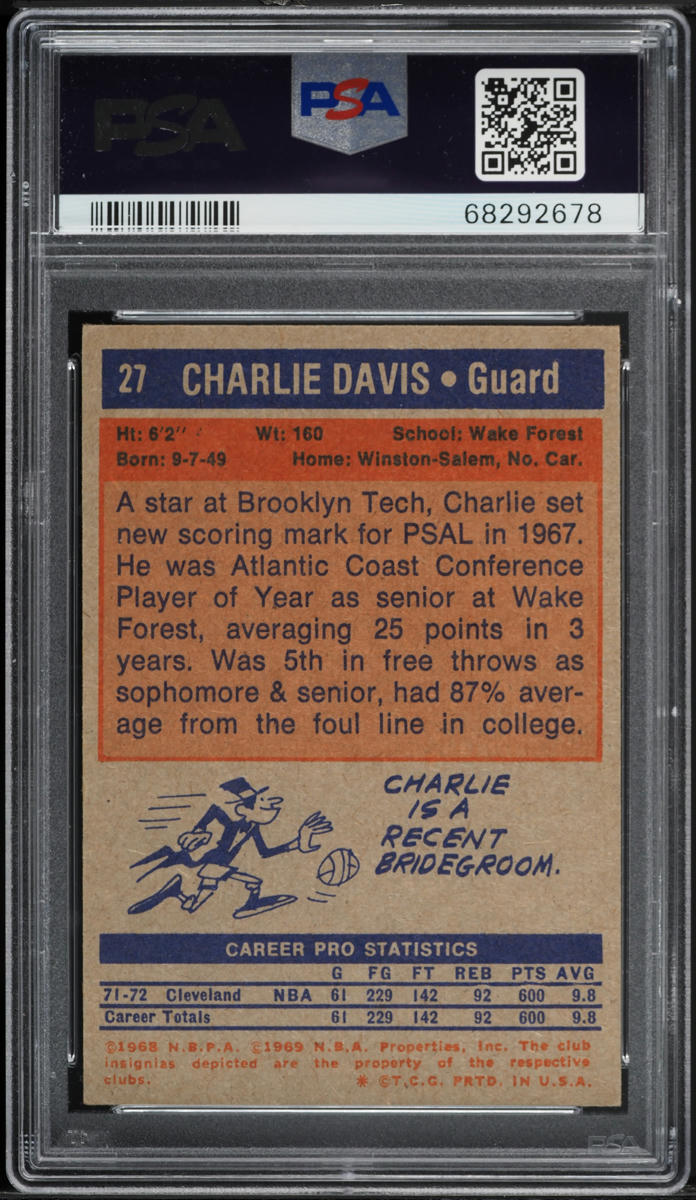 1972 Topps Basketball Charlie Davis #27 PSA 4 VGEX