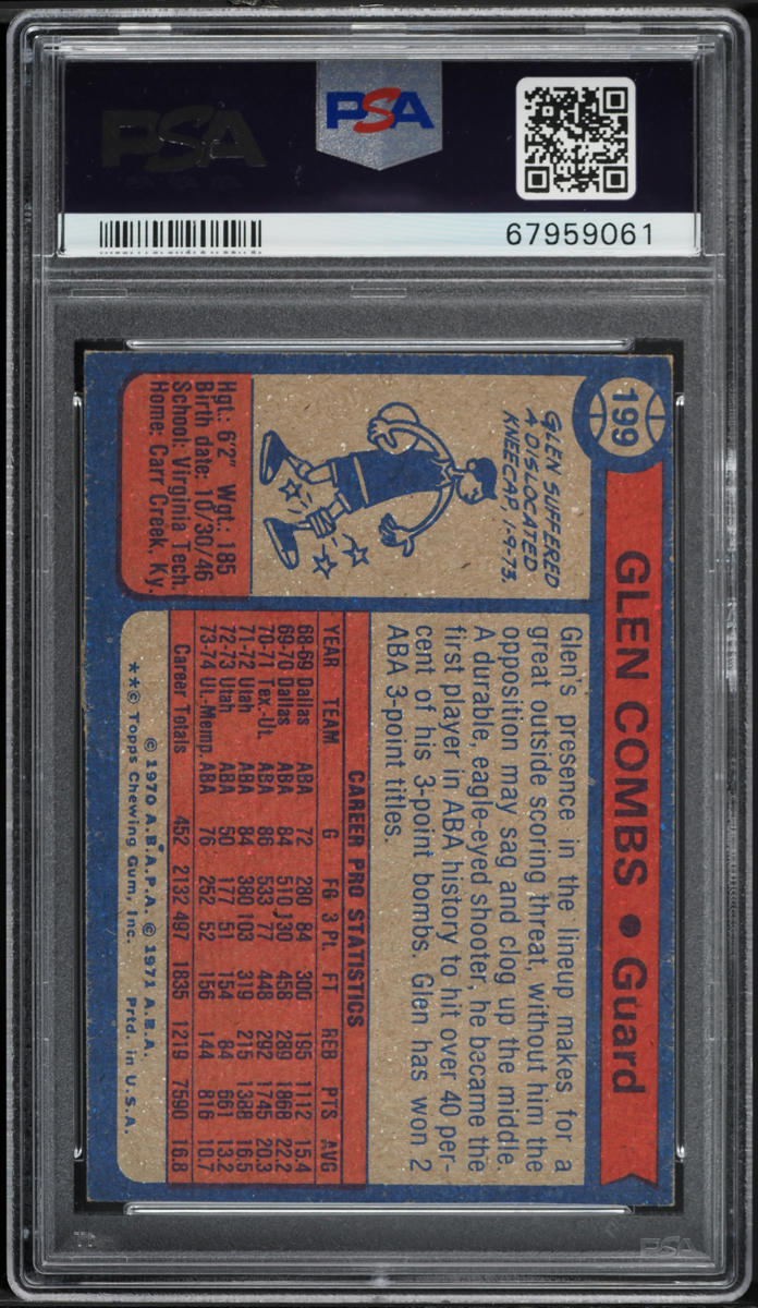 1974 Topps Basketball Glen Combs #199 PSA 5 EX