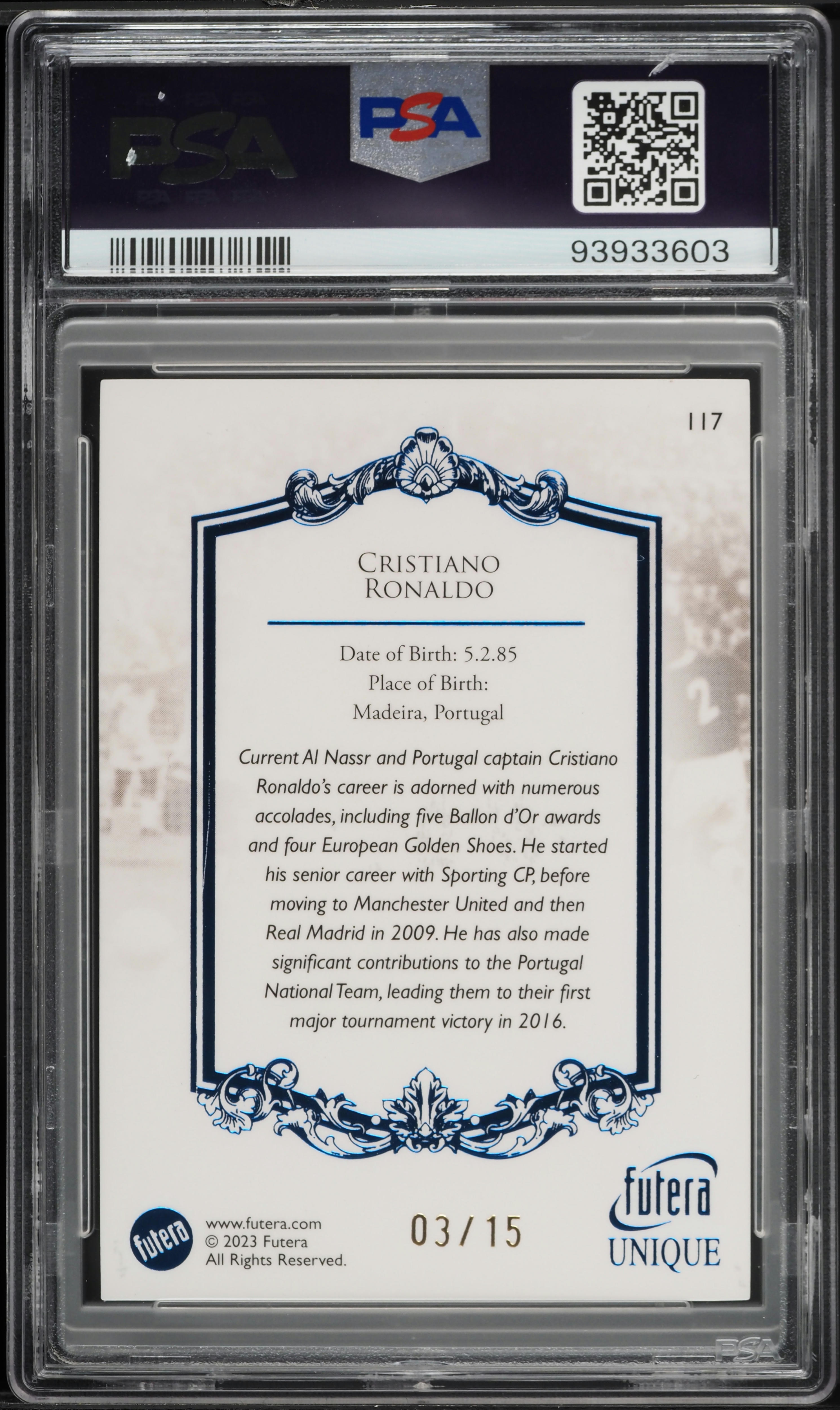 2023 Futera Unique World Football Sapphire Cristiano Ronaldo /15
