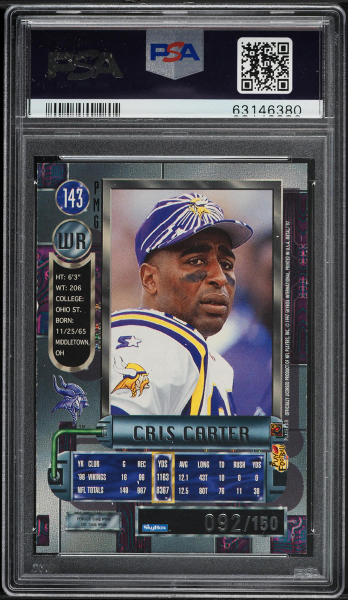 1997 Metal Universe Precious Metal Gems PMG Red Cris Carter /150 #143 PSA AUTH