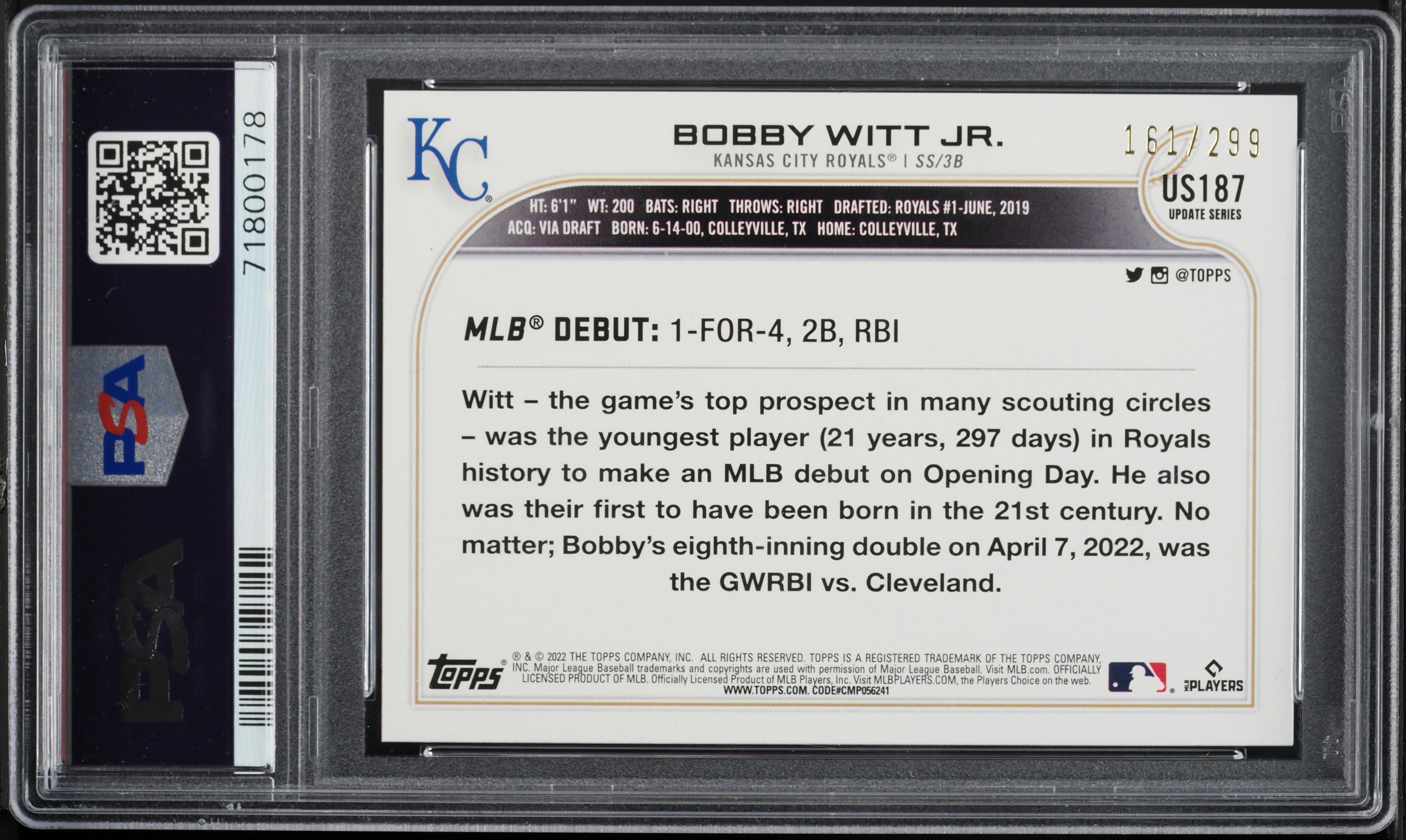 2022 Topps Update Orange Foil Bobby Witt Jr. ROOKIE /299 #US187 