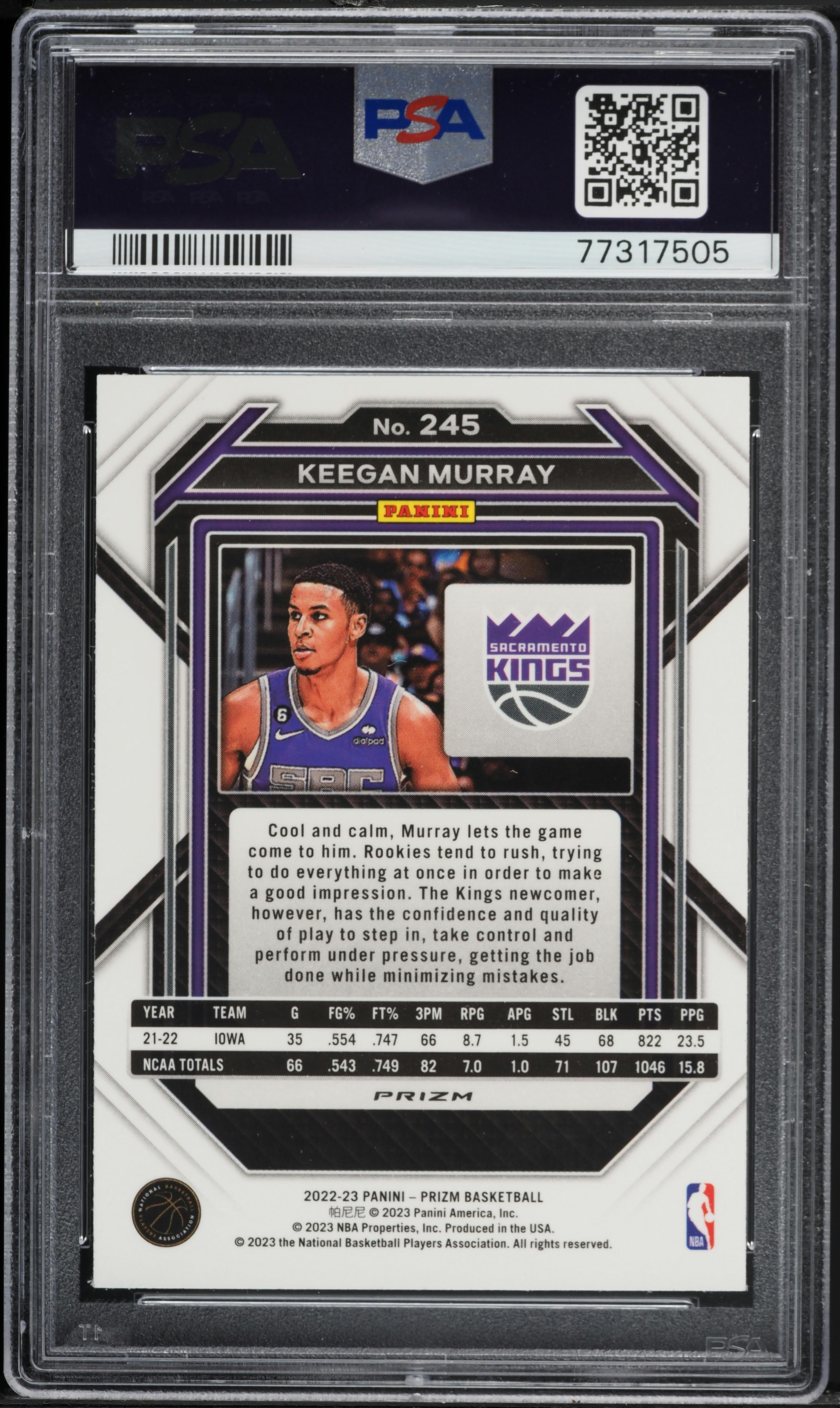 2022 Panini Prizm Green Prizm Keegan Murray ROOKIE #245 PSA 10 GEM
