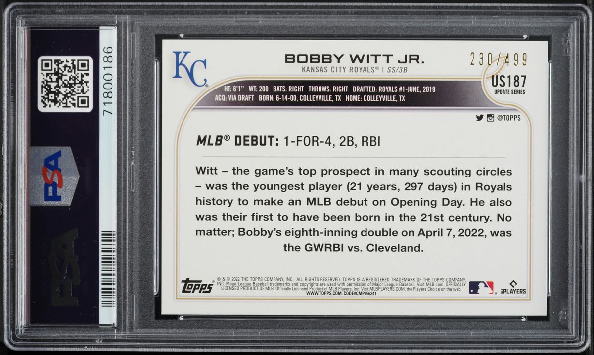 2022 Topps Update Green Foil Bobby Witt Jr. ROOKIE /499 #US187 PSA 10 GEM MINT