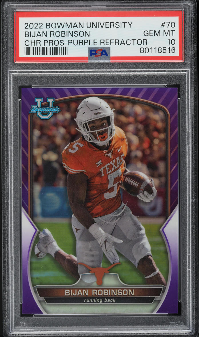 2022 Bowman Chrome U Purple Refractor Bijan Robinson ROOKIE /399 #70 PSA 10 GEM